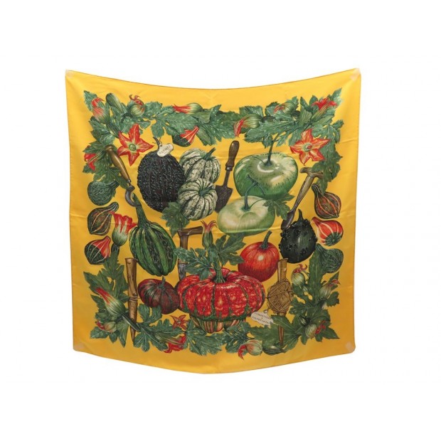 NEUF FOULARD HERMES CITROUILLES & COLOQUINQUES CARRE SOIE JAUNE SILK SCARF 370€