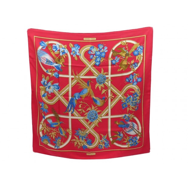 FOULARD HERMES CARAIBES CHRISTIANE VAUZELLES CARRE 90 SOIE ROUGE SILK SCARF 370