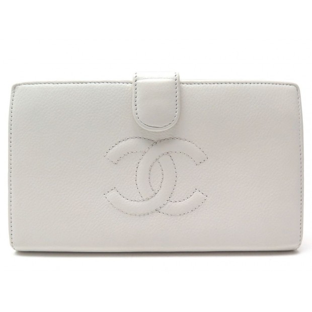 PORTEFEUILLE CHANEL PORTE MONNAIE LOGO CC CUIR CAVIAR BLANC LEATHER WALLET 765€