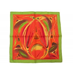 NEUF FOULARD HERMES LA TOUR EIFFEL S ENVOLE GAVROCHE EN SOIE ORANGE & VERT 165