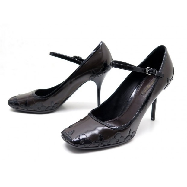 CHAUSSURES LOUIS VUITTON 38.5 ESCARPINS A SANGLE EN CUIR MARRON PUMP SHOES 590€