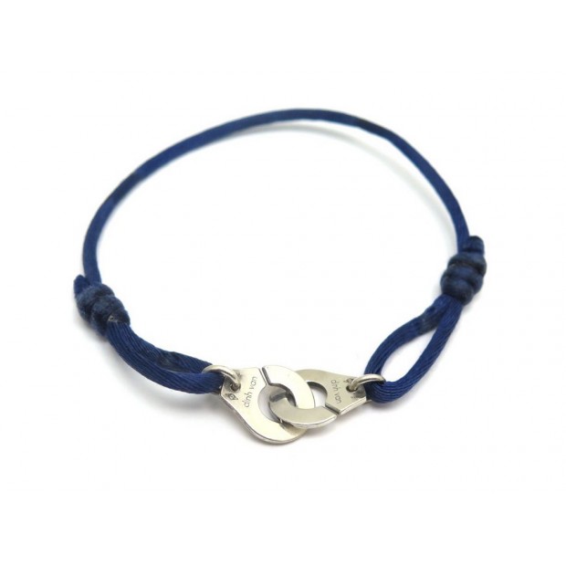 BRACELET DINH VAN MENOTTES R12 EN ARGENT MASSIF 925 ET CORDON BLEU HANDCUFF 270€