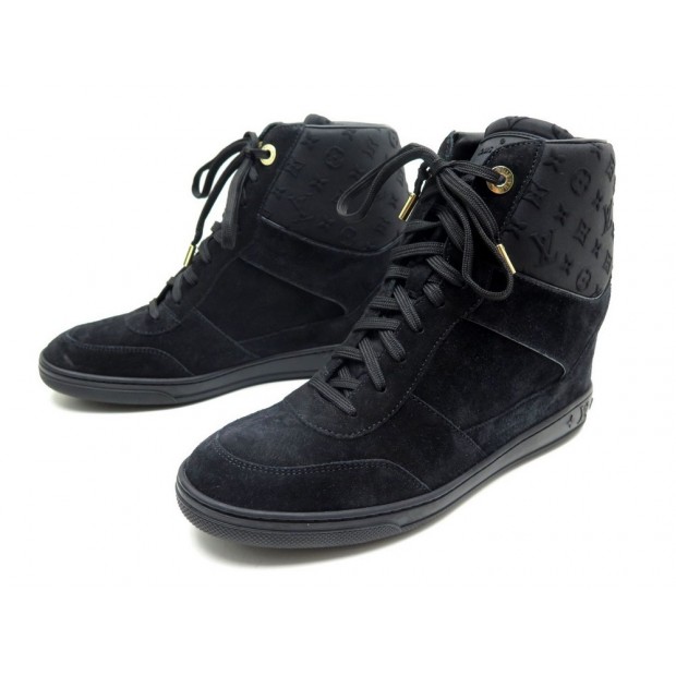 Louis Vuitton Black Leather/Suede Millennium Wedge Sneakers Size