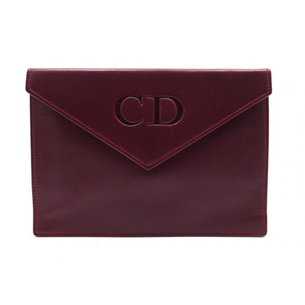 POCHETTE A MAIN CHRISTIAN DIOR ENVELOPPE 17CM CUIR BORDEAUX CLUTCH LEATHER POUCH