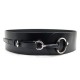 CEINTURE LARGE GUCCI MORSE ARGENTE T90 EN CUIR NOIR BLACK LEATHER BELT & SILVER