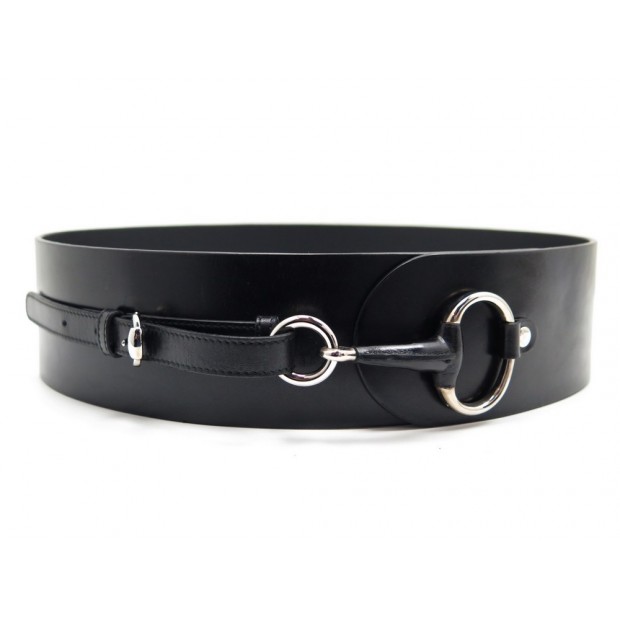 NEUF CEINTURE LARGE GUCCI MORS 232844 T 90 CUIR NOIR HORSE BIT BELT 370€