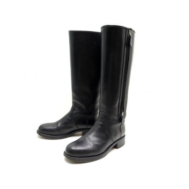 CHAUSSURES HERMES BOTTES CAVALIERES LAND 37.5 EN CUIR NOIR LEATHER BOOTS 1225€