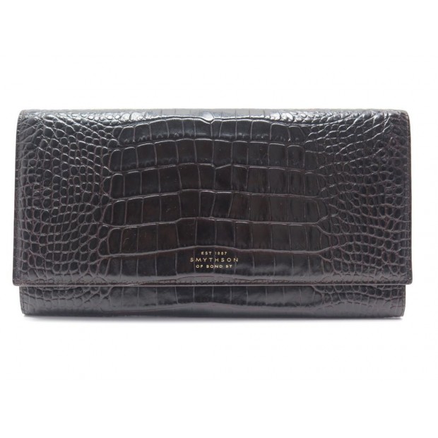 NEUF PORTEFEUILLE VOYAGE SMYTHSON MARA MARSHALL EN CUIR FACON CROCO WALLET 495