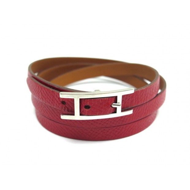 NEUF BRACELET HERMES HAPI 3 TRIPLE TOUR TAILLE S CUIR SWIFT ROUGE CALFSKIN 