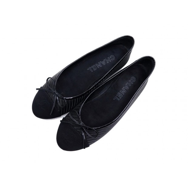 CHAUSSURES CHANEL G32842 DIAGONAL QUILTED FLAT BALLERINES T37.5 NOIR SHOES 600
