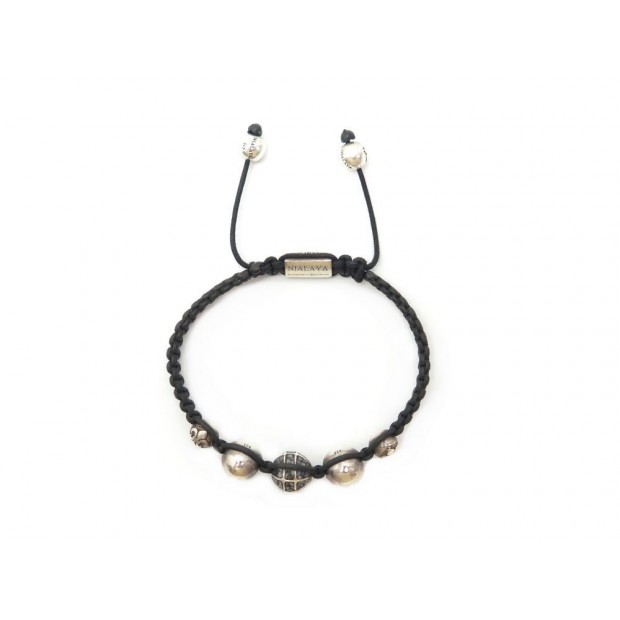 NEUF BRACELET NIALAYA LIEN EN TISSU NOIR & PERLES ARGENT 925 SILVER PEARLS 200€