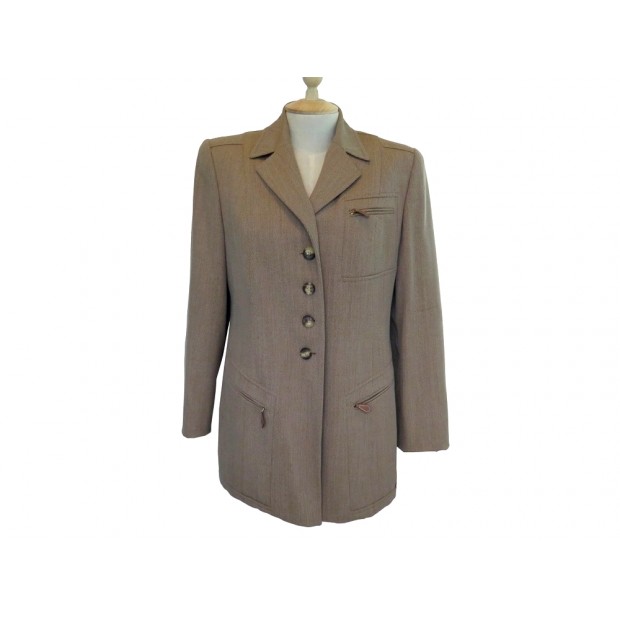 VESTE HERMES EQUITATION TAILLE 40 L LAINE MARRON FEMME BROWN WOOL JACKET 2500