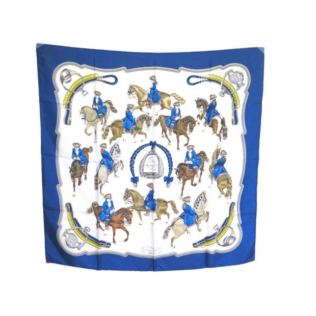 FOULARD HERMES REPRISE PHILIPPE LEDOUX CARRE EN SOIE BLEU BLUE SILK SCARF 370€