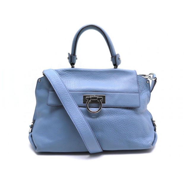 SAC A MAIN SALVATORE FERRAGAMO SOFIA GM A896 BANDOULIERE CUIR GRAINE BLEU 1790€