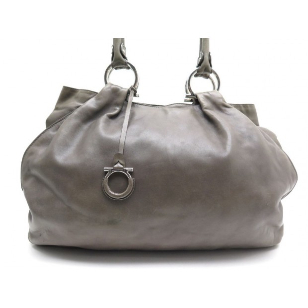 SAC A MAIN SALVATORE FERRAGAMO A831 EN CUIR TAUPE + POCHON LEATHER HANDBAG 1630€