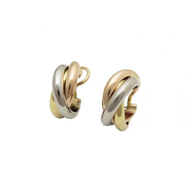 BOUCLES D'OREILLES CARTIER TRINITY 3 ORS MM JAUNE ROSE BLANC 18K EARRINGS 1780 