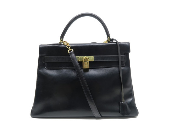 sac a main hermes kelly en cuir box noir 33cm anse