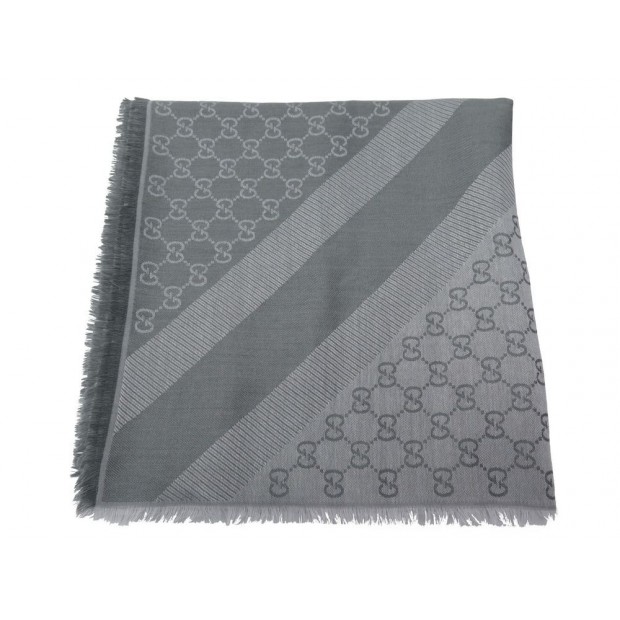 CHALE GUCCI 281942 FOULARD JACQUARD 140x140CM LAINE SOIE MONOGRAMME GG GRIS 400€