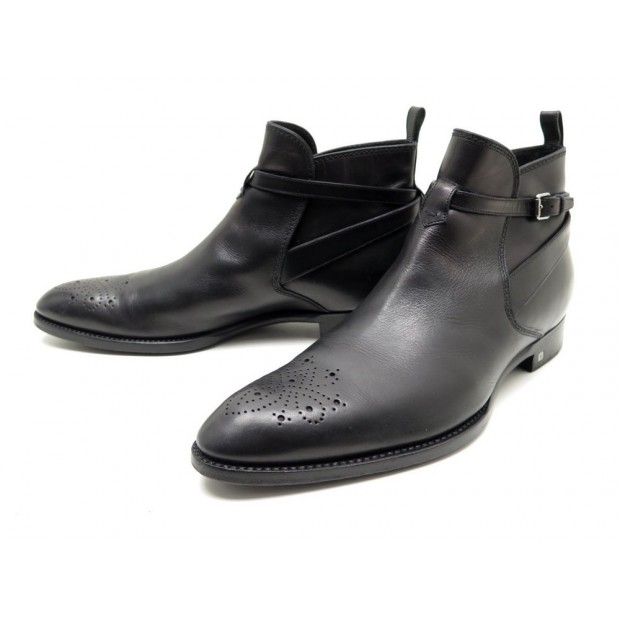 CHAUSSURES LOUIS VUITTON BOTTINES T 11 43 CUIR NOIR BOUT FLEURI LOW BOOTS 950