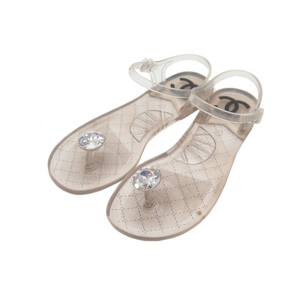 CHAUSSURES CHANEL SANDALES 37 EN CAOUTCHOUC TRANSPARENT TONGS + BOITE SHOES 630€