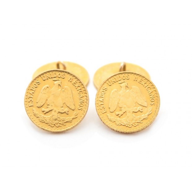 BOUTONS DE MANCHETTES EN PIECES D'OR JAUNE 22K DOS PESOS 1920 MEXICO CUFFLINKS