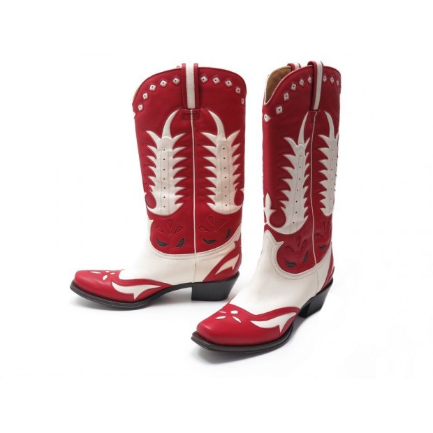 NEUF BOTTES RALPH LAUREN PATRICE 8B US 39.5 FR SANTIAGS CUIR ROUGE BOOTS 1500€