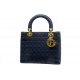 SAC A MAIN CHRISTIAN DIOR LADY DIOR 24 CM PM EN TOILE BLEU MARINE HAND BAG 1900€