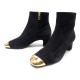 NEUF CHAUSSURES HERMES BOTTINES 36 EN DAIM NOIR BOUT DORE + SAC SUEDE BOOTS 890€