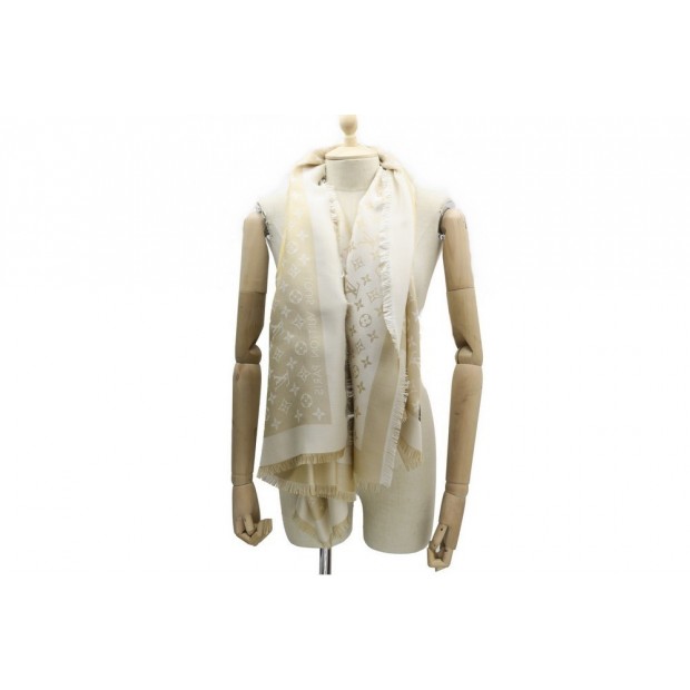 NEUF CHALE LOUIS VUITTON M74026 BEIGE MONOGRAM SHINE FOULARD 142CM SHAWL 460€