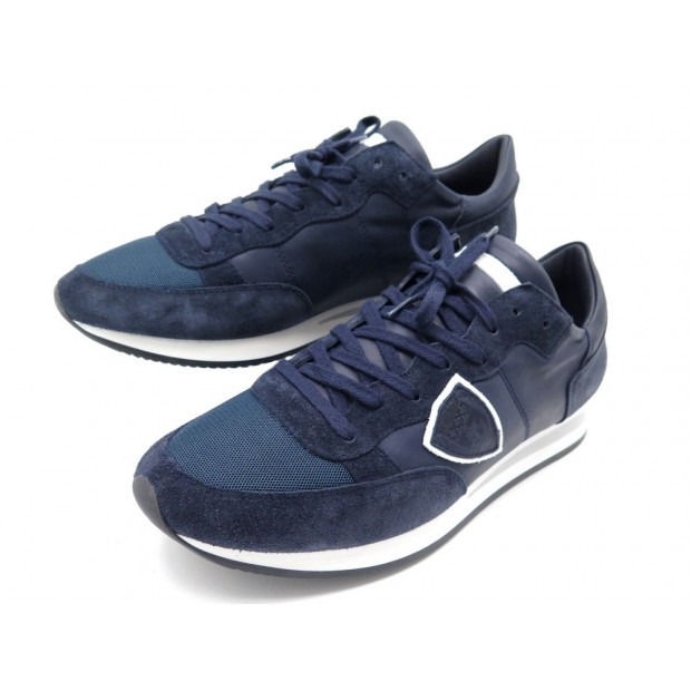 NEUF CHAUSSURES PHILIPPE MODEL TROPEZ BASKETS 43 CUIR & DAIM BLEU SNEAKERS 270€