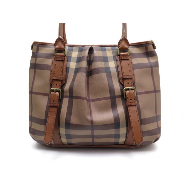 SAC A MAIN BURBERRY EN TOILE TARTAN MARRON 38 CM BROWN CANVAS HAND BAG 895