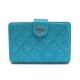 NEUF PORTEFEUILLE CHANEL EN CUIR MATELASSE BLEU PAILLETE LOGO CC BILLFOLD 795