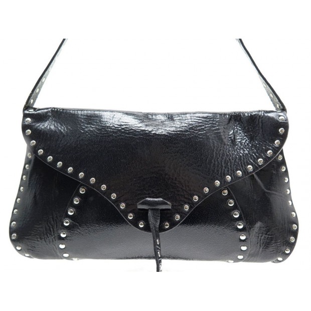 SAC CELINE POULBOT CUIR VERNI NOIR 