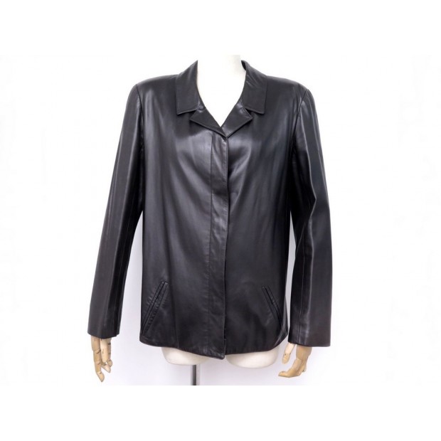 VESTE DROITE CHANEL BOUTIQUE T 38 M BLOUSON EN CUIR NOIR LEATHER JACKET 4500€