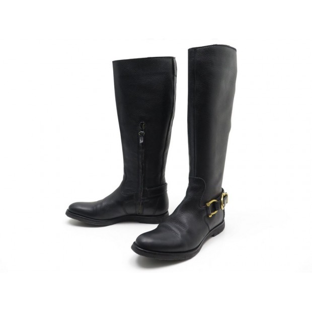 BOTTES BURBERRY MOTARDES EN CUIR GRAINE NOIR T38 BLACK LEATHER BIKER BOOTS 875