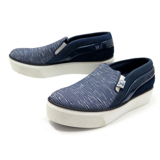 CHAUSSURES LOUIS VUITTON CATWALK 36.5 BASKETS CUIR & TOILE BLEU SNEAKERS 610€