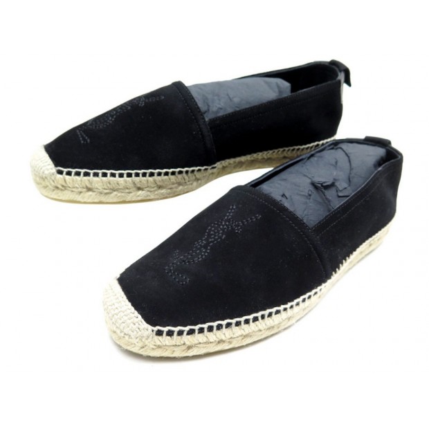 NEUF CHAUSSURES SAINT LAURENT 471740 ESPADRILLES 39 DAIM NOIR + SAC SHOES 395€