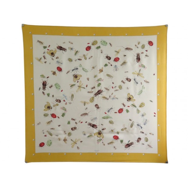 FOULARD HERMES LES INSECTES 1ERE EDITION 1958 SOIE JAUNE + BOITE SILK SCARF 370€