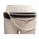 NEUF CEINTURE CHANEL T 85 EN CUIR NOIR CHAINE & PERLES 