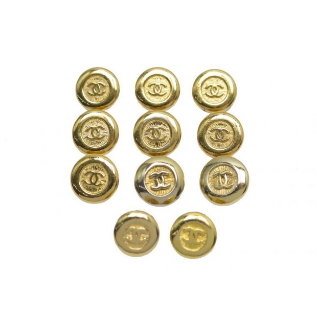 LOT DE 11 BOUTONS CHANEL LOGO CC EN METAL DORE POUR VESTE SET OF BUTTONS