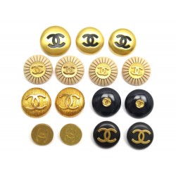 LOT DE 15 BOUTONS CHANEL LOGO CC POUR VESTE MANTEAU BLOUSON SET OF BUTTONS COAT