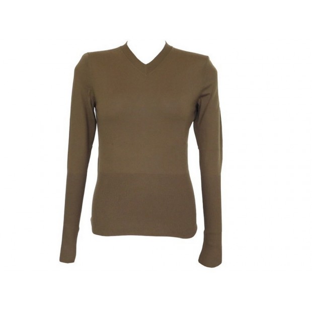 NEUF PULL HERMES COL V 36 S EN CACHEMIRE MARRON FEMME BROWN CASHMERE TOP 920€