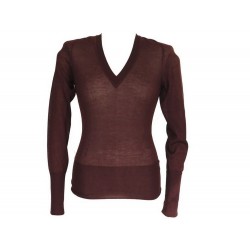 NEUF PULL HERMES COL V TAILLE S/M 36/38 CACHEMIRE MARRON CASHMERE SWEATER 920