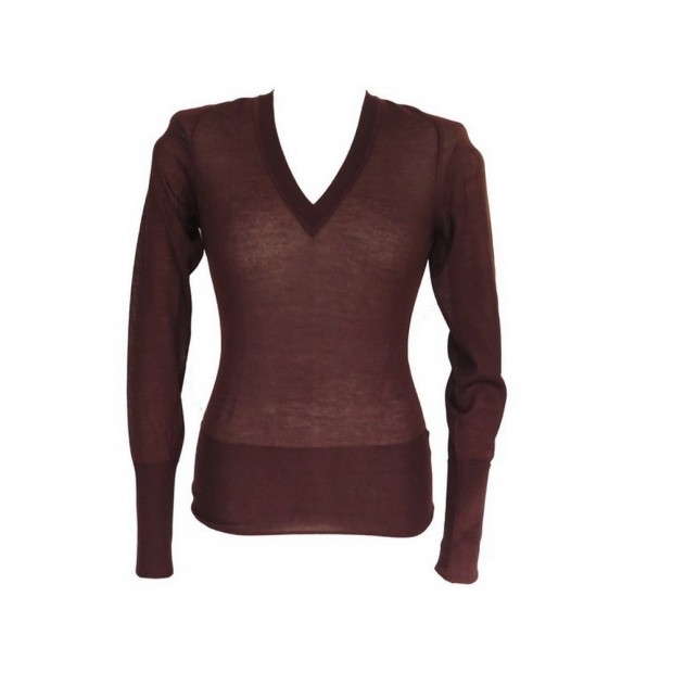 NEUF PULL HERMES COL V LOGO H S/M 36 EN CACHEMIRE MARRON FEMME CASHMERE TOP 920€