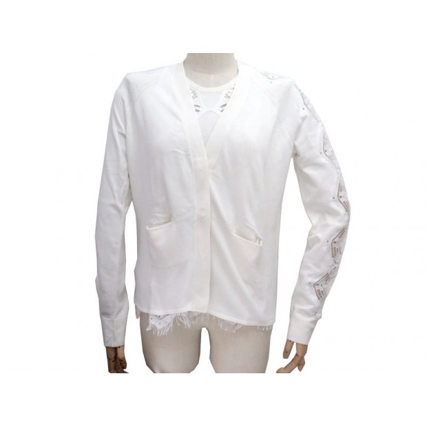NEUF ENSEMBLE CHLOE MILK TWINSET GILET + HAUT TOP T 36 S M EN COTON & SOIE 1480€