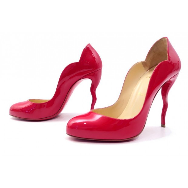 NEUF CHAUSSURES CHRISTIAN LOUBOUTIN WAVY DOLLY 100 CUIR VERNI ROUGE 38.5IT 38FR 