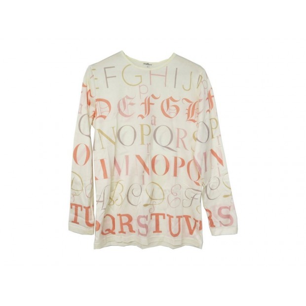 NEUF TSHIRT HERMES MANCHES LONGUES ALPHABET M COTON CREME LONG SLEEVES TOP 850€