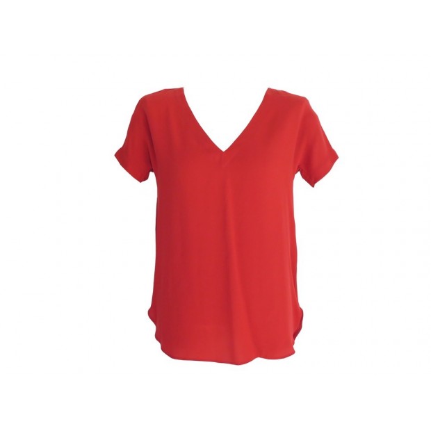 NEUF T SHIRT LORO PIANA TAILLE XS 32 HAUT EN SOIE ROUGE COL V RED SILK TOP 1000