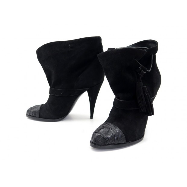 CHAUSSURES GIVENCHY BOTTINES A TALONS T40 DAIM NOIR BOUT CROCO LOW BOOTS 1250