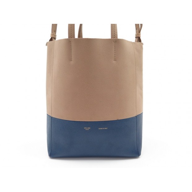 SAC A MAIN CELINE CABAS PM EN CUIR BANDOULIERE GRAINE BLEU BEIGE BAG PURSE 890€